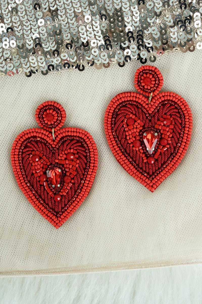 RED HEARTFELT SEED BEAD EARRINGS - Anchor Fusion Boutique