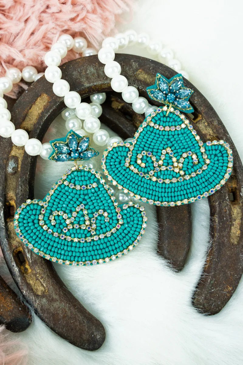 SEED BEAD COWGIRL HAT EARRINGS - Anchor Fusion Boutique