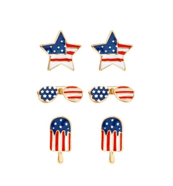 Set of 3 USA Stud Earrings