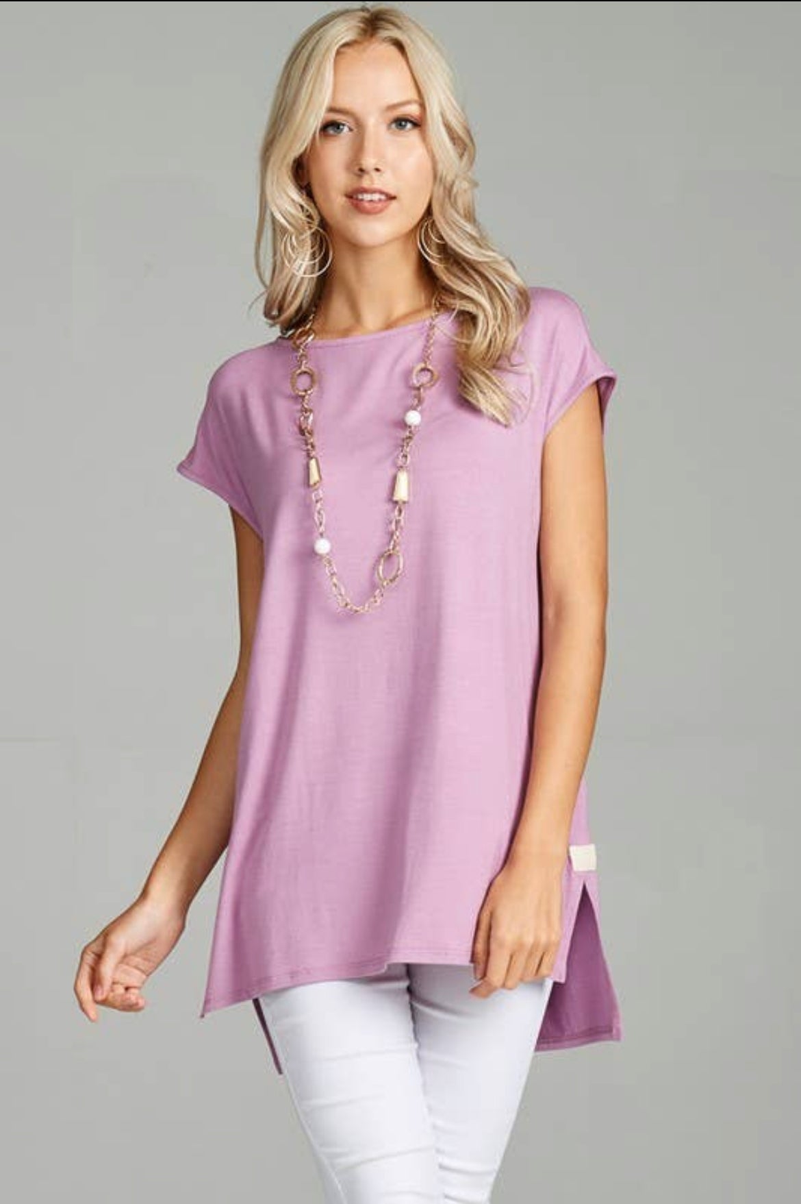 Solid Jersey Tunic Top-Lily Lavender