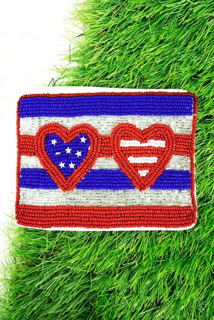 STARS & STRIPES HEART SEED BEAD COIN PURSE - Anchor Fusion Boutique