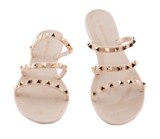 Studded Straps Jelly Flats Sandals-Nude - Anchor Fusion Boutique