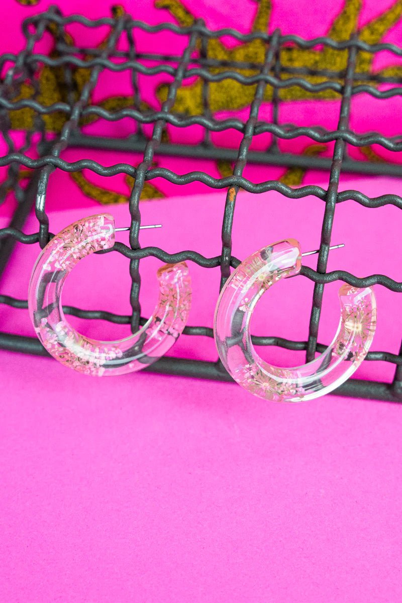 SWEET PROMISES PINK PRESSED FLOWER HOOP EARRINGS - Anchor Fusion Boutique