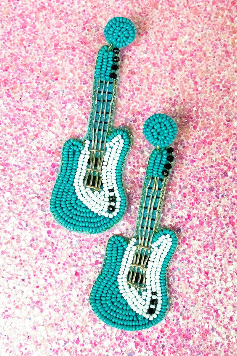 TURQUOISE GUITAR SEED BEAD EARRINGS - Anchor Fusion Boutique