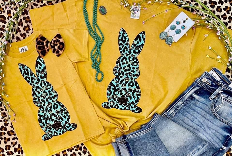 Turquoise Leopard Bunny Tee - Anchor Fusion Boutique