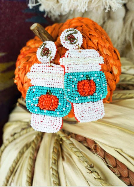 Turquoise Pumpkin Latte Seed Bead Earrings - Anchor Fusion Boutique