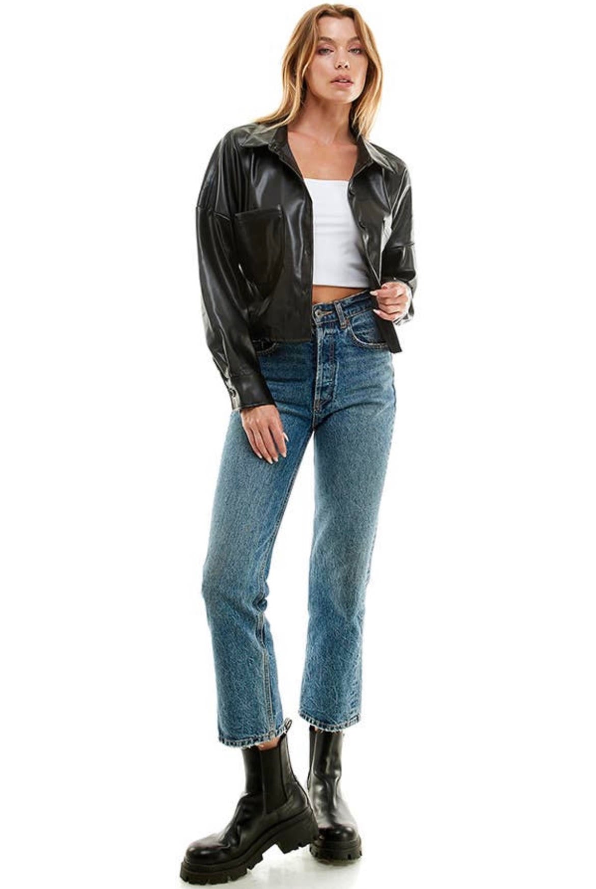 Vegan Leather Cropped Top - Anchor Fusion Boutique