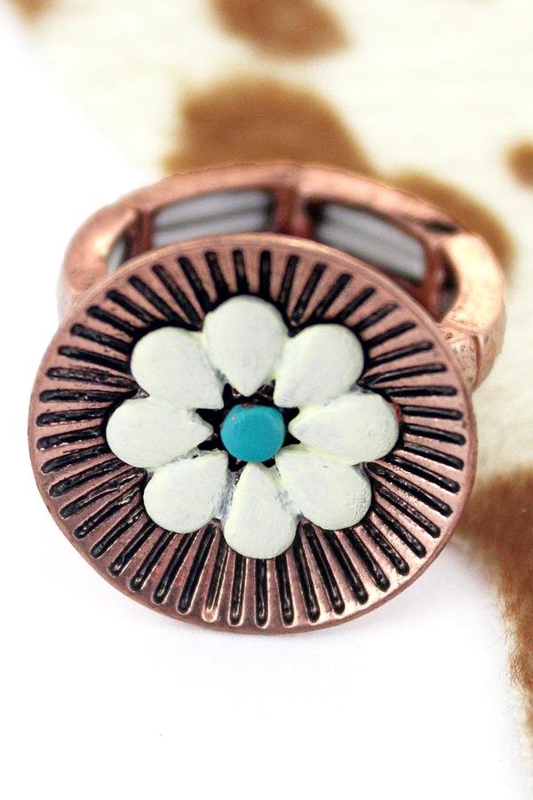 White Flower Coppertone Ring - Anchor Fusion Boutique