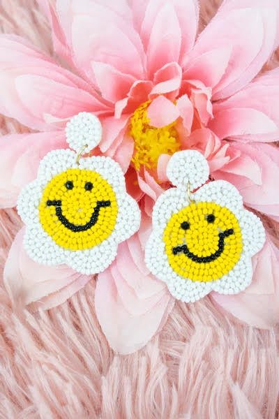WHITE FLOWER SMILES SEED BEAD EARRINGS - Anchor Fusion Boutique