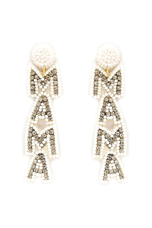 WHITE SEED BEAD AND CRYSTAL 'MAMA' EARRINGS - Anchor Fusion Boutique