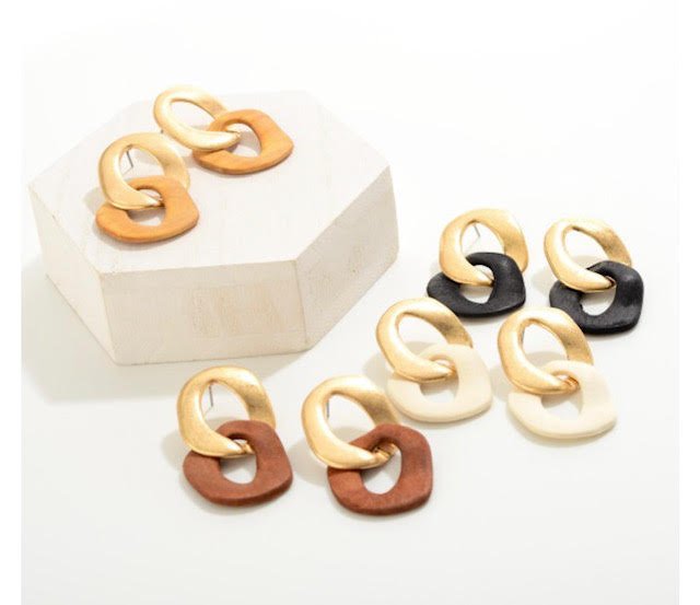 Wood & Metal Linked Earrings - Anchor Fusion Boutique