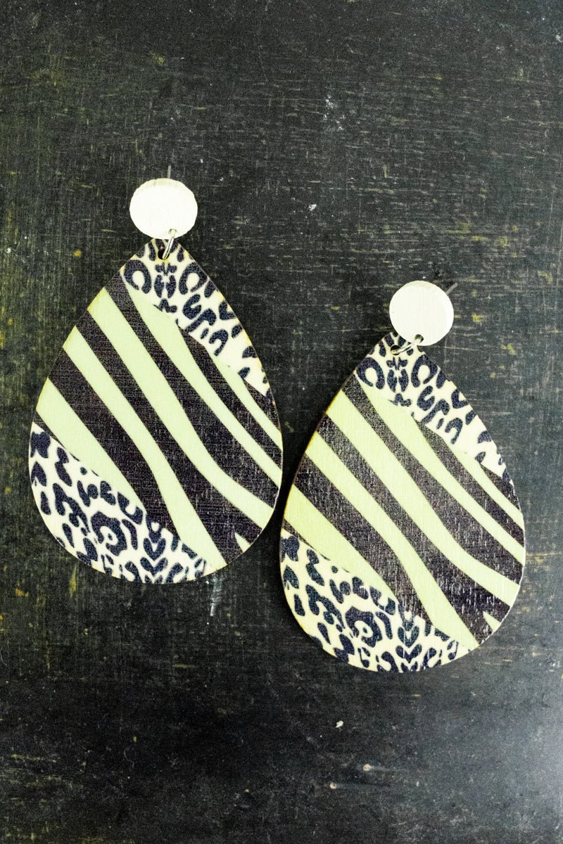 WOOD TEARDROP LEOPARD STRIPE EARRINGS - Anchor Fusion Boutique